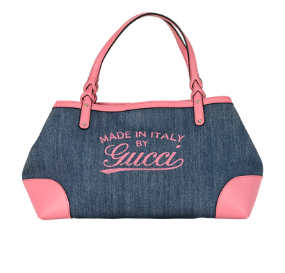 Denim Craft Tote Bag, &pound;495, Handbags, Blue/Pink, Canvas/Leather, Front view